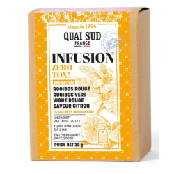 INFUSION "ZÉRO TOX" Rooibos rouge, Rooibos vert, Vigne rouge, Citron - BOÎTE 15 INFUSETTES - QUAI SUD