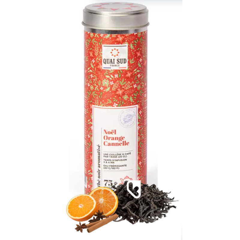 Thé noir de Noël (Orange-Cannelle) - Boîte ronde 75g - QUAI SUD