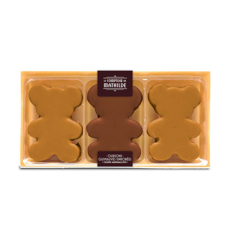 COFFRET 3 OURSONS GUIMAUVES CHOCOLAT AU LAIT & CHOCOLAT BLANC AU CARAMEL 90g - LE COMPTOIR DE MATHILDE