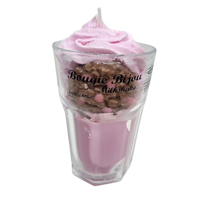 Bougie Milkshake - Lait Fraise - Avec Bijou Strass - PEAU D'ÂNE