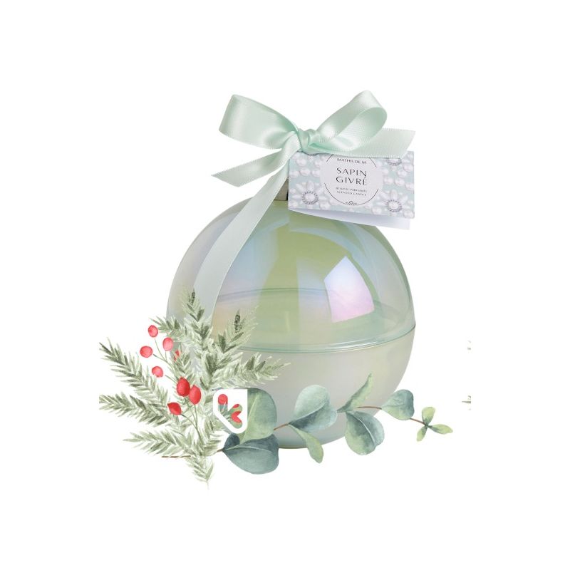 BOUGIE PARFUMÉE DÉCORATIVE - BOULE DE NOEL - Fête Nacrée - SAPIN GIVRÉ- MATHILDE.M