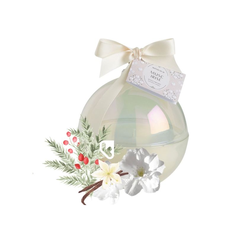 BOUGIE PARFUMÉE DÉCORATIVE BOULE DE NOËL - Fête Nacrée - MUSC IRISE - MATHILDE.M