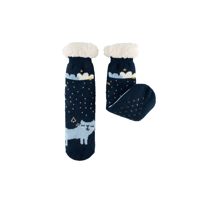 CHAUSSETTES SHERPA - CHAT NUAGE - DERRIERE LA PORTE