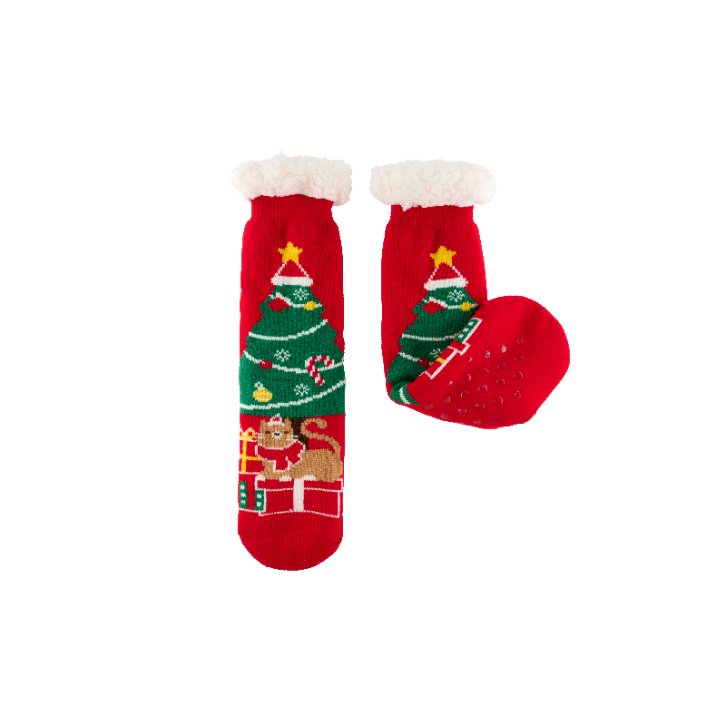 CHAUSSETTES SHERPA - CHAT SAPIN - DERRIERE LA PORTE