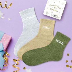 Coffret Trio de Chaussettes à paillettes - Aventurière, Rebelle, Sauvage.