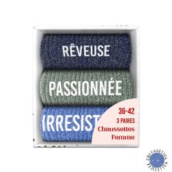 Coffret Trio de Chaussettes à paillettes - Rêveuse, Passionnée, Irrésistible.