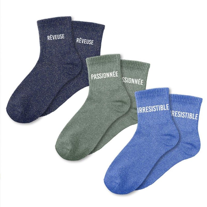 Coffret Trio de Chaussettes - Rêveuse, Passionnée, Irrésistible.