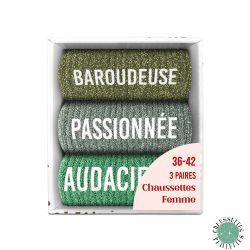 Coffret Trio de chaussettes à paillettes - Baroudeuse, Passionnée, Audacieuse