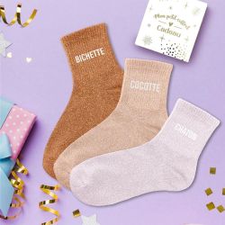 Coffret Trio de Chaussettes à paillettes - Bichette, Cocotte, Chaton.