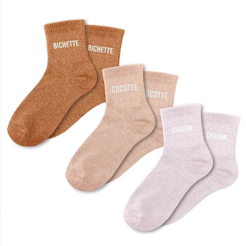 Coffret Trio de Chaussettes à paillettes - Bichette, Cocotte, Chaton.