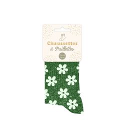 Chaussettes à paillettes - Vert Fleur