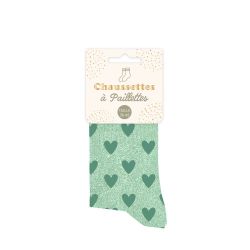 Chaussettes à paillettes - Vert menthe Coeur