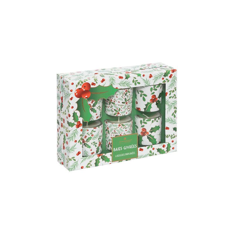 Bougie parfumée houx x6 - Baies givrées - 240g - ATMOSPHERA