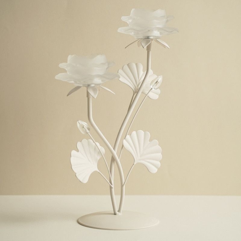 CASSIOPEE BOUGEOIR DOUBLE FLEURS 33CM - HOME EDELWEISS