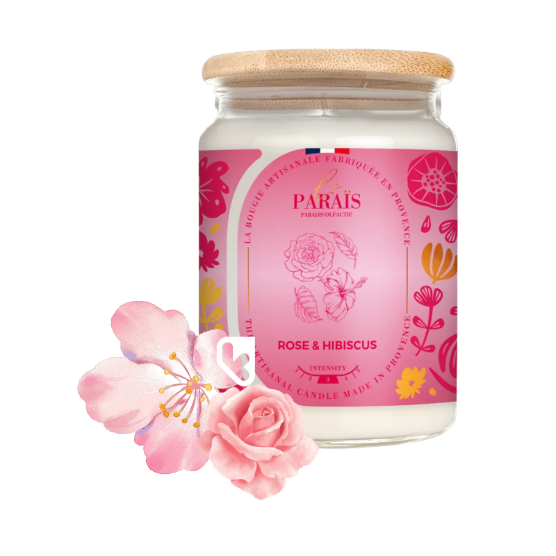 BOUGIE PARFUMEE 700ML ROSE et HIBISCUS - LE PARAÏS