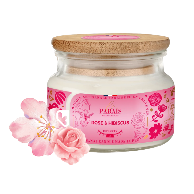 BOUGIE PARFUMEE 300ML ROSE et HIBISCUS - LE PARAÏS