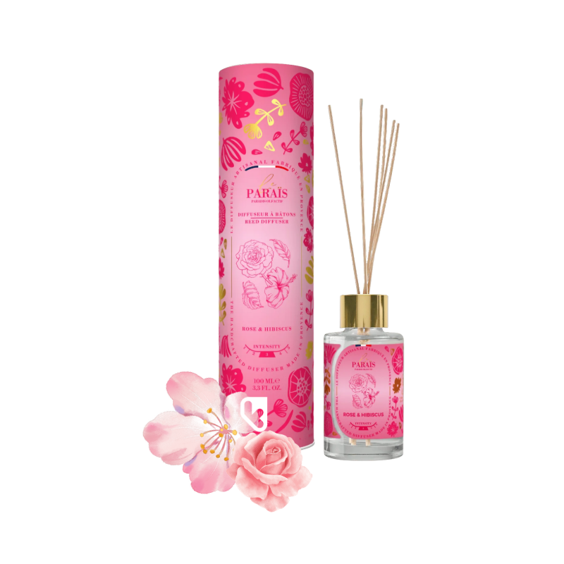DIFFUSEUR BÂTONS ROSE et HIBISCUS 100ML - LE PARAÏS