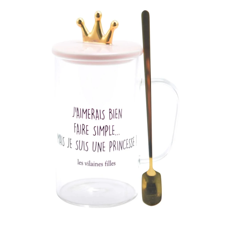 TASSE VERRE PELLE AVEC COUVERCLE ROSE COURONNE - LA CHAISE LONGUE