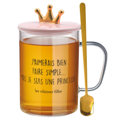 TASSE VERRE PELLE AVEC COUVERCLE ROSE COURONNE - LA CHAISE LONGUE