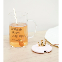 TASSE VERRE PELLE AVEC COUVERCLE ROSE COURONNE - LA CHAISE LONGUE