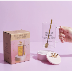 TASSE VERRE PELLE AVEC COUVERCLE ROSE COURONNE - LA CHAISE LONGUE