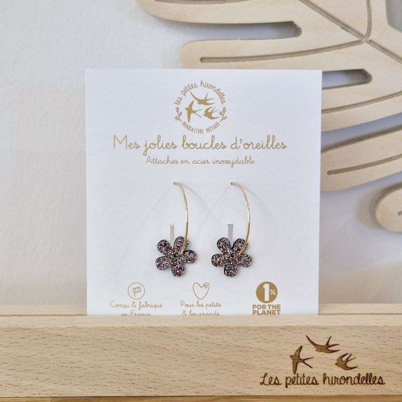 Créoles à paillettes - FLEURS MULTICOLORES - LES PETITES HIRONDELLES