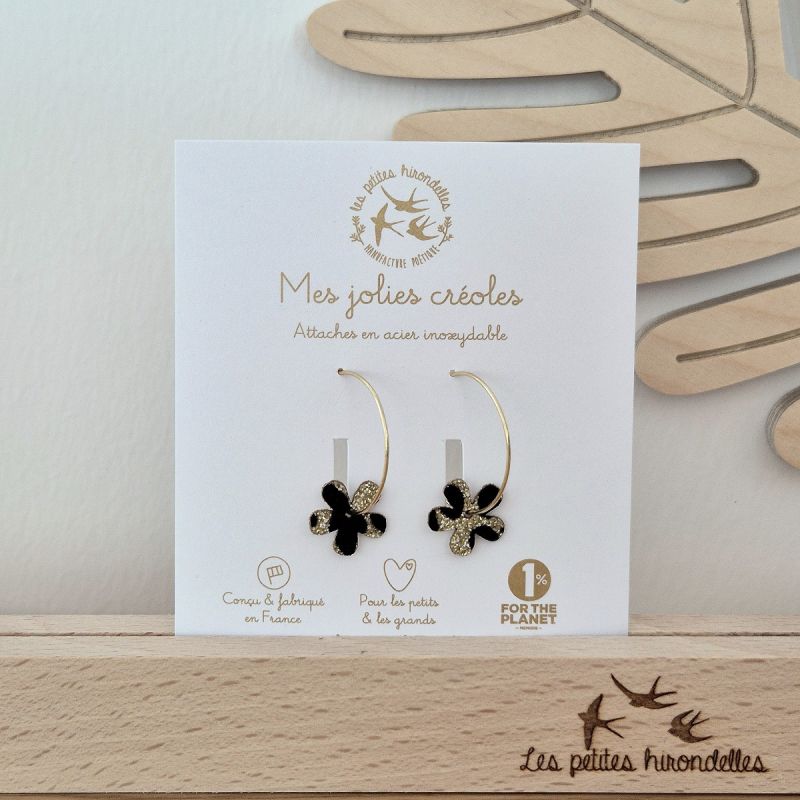 Créoles à paillettes - FLEURS LEOPARD DOREES - LES PETITES HIRONDELLES