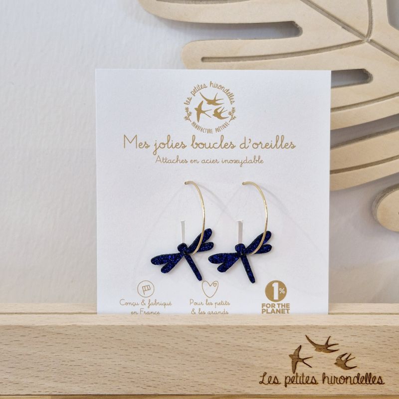 Créoles à paillettes - LIBELLULES BLEUES - LES PETITES HIRONDELLES