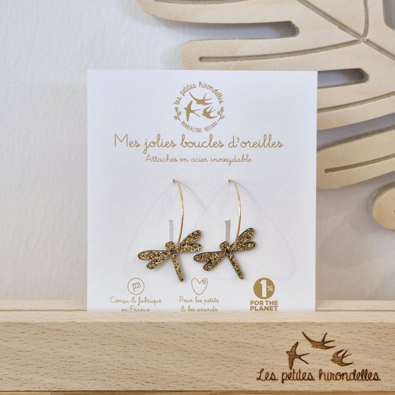 Créoles à paillettes - LIBELLULES DORÉES - LES PETITES HIRONDELLES