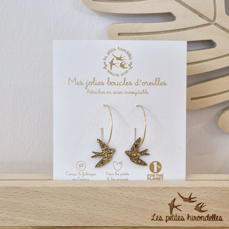 Créoles à paillettes - HIRONDELLES DORÉES - LES PETITES HIRONDELLES