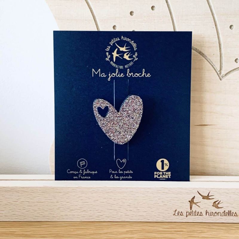 Broche en feutrine pailletée - COEUR MULTICOLORE - LES PETITES HIRONDELLES
