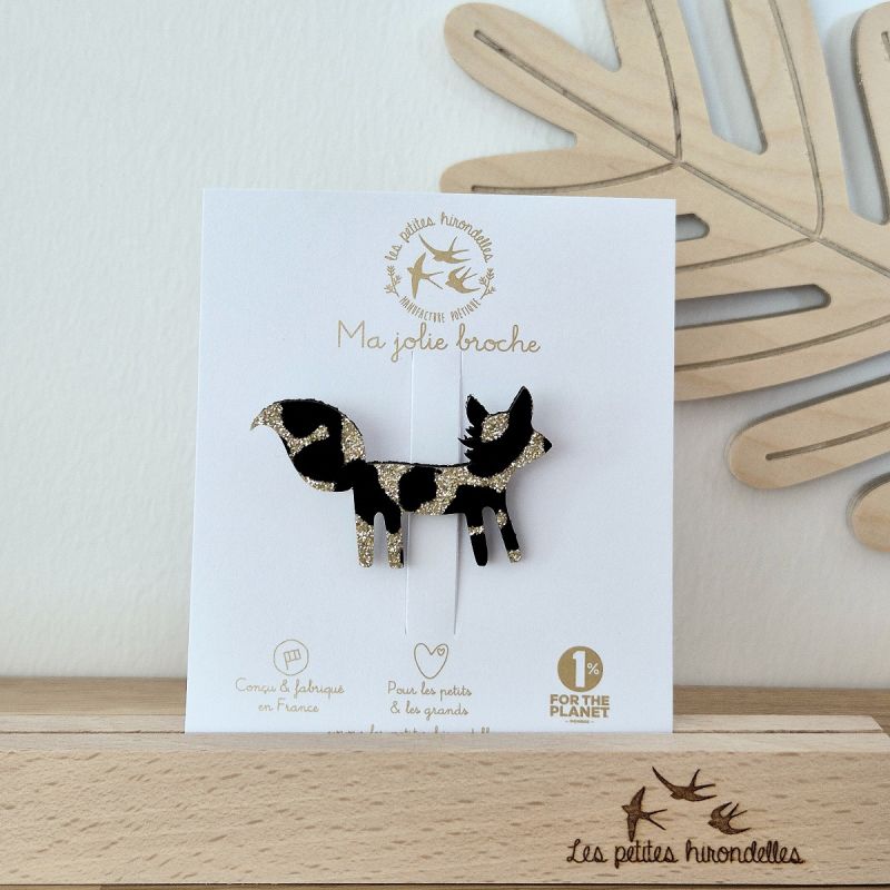 Broche en feutrine pailletée - RENARD LEOPARD DORE - LES PETITES HIRONDELLES