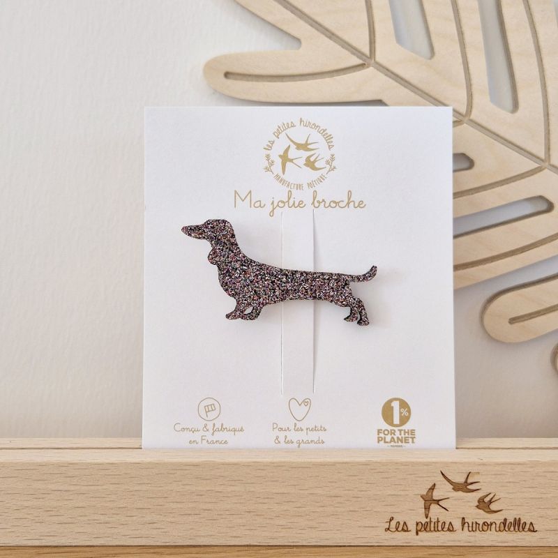 Broche en feutrine pailletée - TECKEL MULTICOLORE - LES PETITES HIRONDELLES