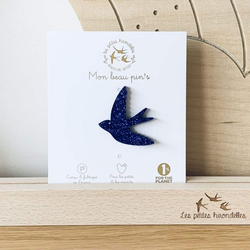 Broche en feutrine pailletée - HIRONDELLE BLEUE - LES PETITES HIRONDELLES