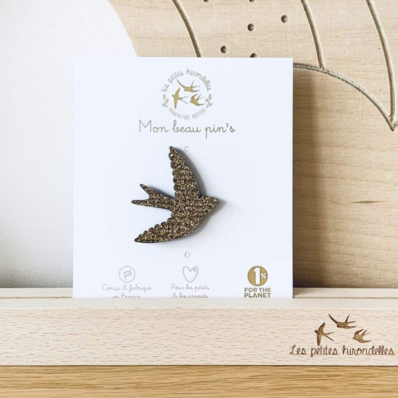 Broche en feutrine pailletée - HIRONDELLE DORÉE - LES PETITES HIRONDELLES
