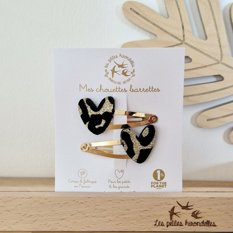 BARRETTES DOUBLES COEURS LEOPARD DOREES - LES PETITES HIRONDELLES