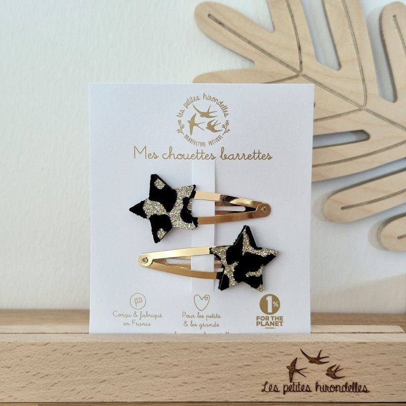 BARRETTES DOUBLES ETOILES LEOPARD DOREES - LES PETITES HIRONDELLES