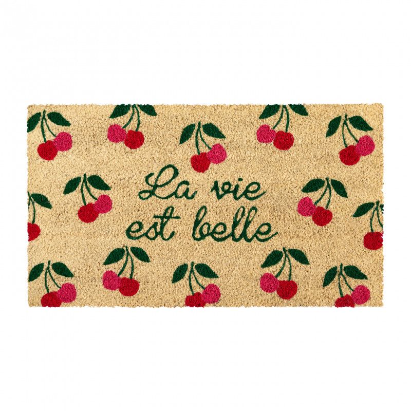 PAILLASSON COCO/PVC - LA VIE EST BELLE CERISE - DERRIERE LA PORTE