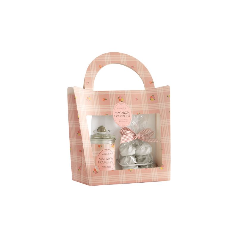 COFFRET BOUGIE 100G et DÉCORS PARFUMES - GOURMANDISES D'ÉTÉ - MACARON FRAMBOISE - MATHILDE. M