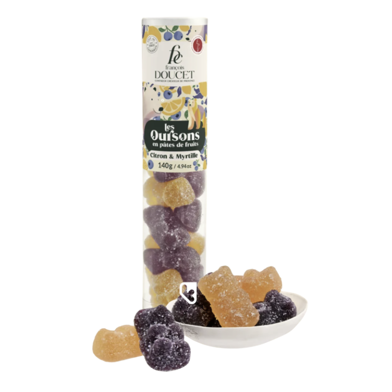 OURSONS EN PÂTES DE FRUITS - CITRON & MYRTILLE 140G - FRANÇOIS DOUCET