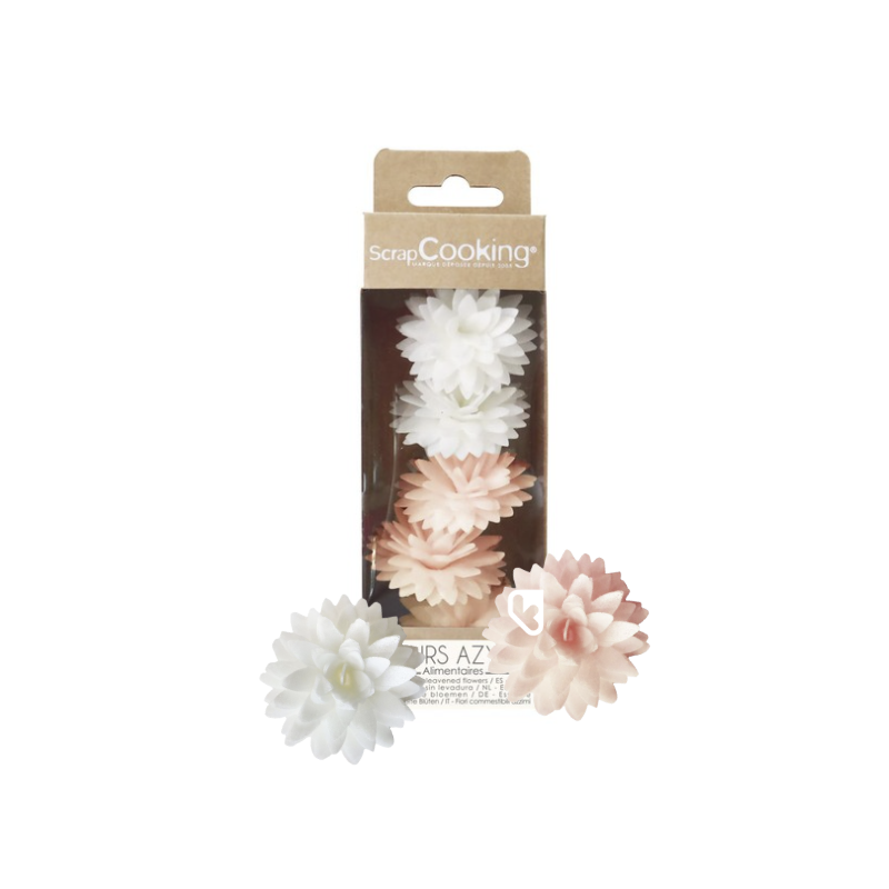 Décos azymes - 5 Dahlias blancs et roses pastel - SCRAPCOOKING