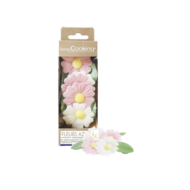 Décos azymes - 6 Eglantines roses et blanches & 6 Feuilles vertes - SCRAPCOOKING