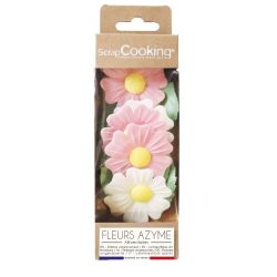 Décos azymes - 6 Eglantines roses et blanches & 6 Feuilles vertes - SCRAPCOOKING