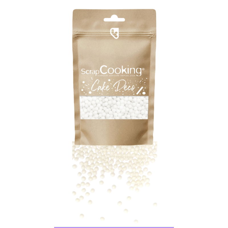 Décors sucrés - Perles blanches nacrées - Sachet de 55g - SCRAPCOOKING