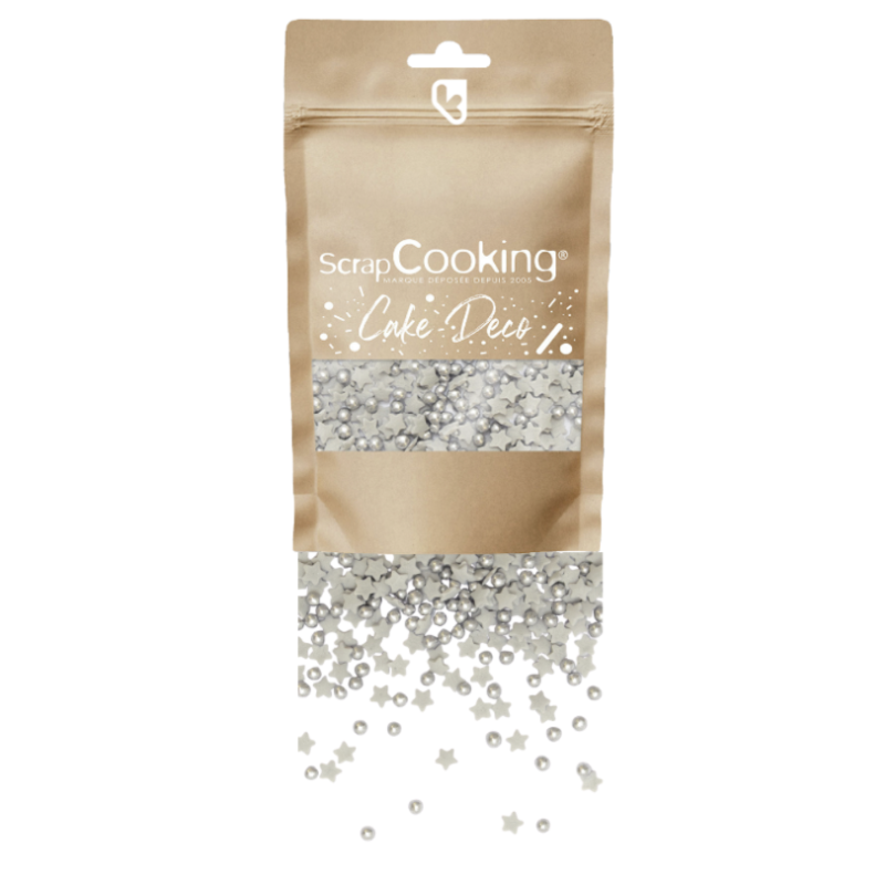 Décors sucrés - Mix Etoiles & Perles argentées - Sachet de 55g - SCRAPCOOKING