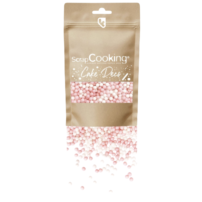 Décors sucrés - Perles blanches et roses - Sachet de 55g - SCRAPCOOKING