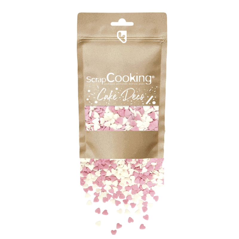 Décors sucrés - Cœurs blancs et roses - Sachet de 50g - SCRAPCOOKING