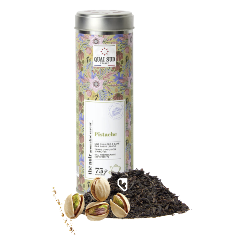 THÉ NOIR PISTACHE - BOÎTE RONDE 75G - QUAI SUD