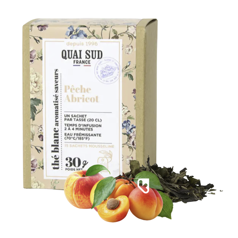 THÉ BLANC PÊCHE ABRICOT - BOITE 15 INFUSETTES - QUAI SUD