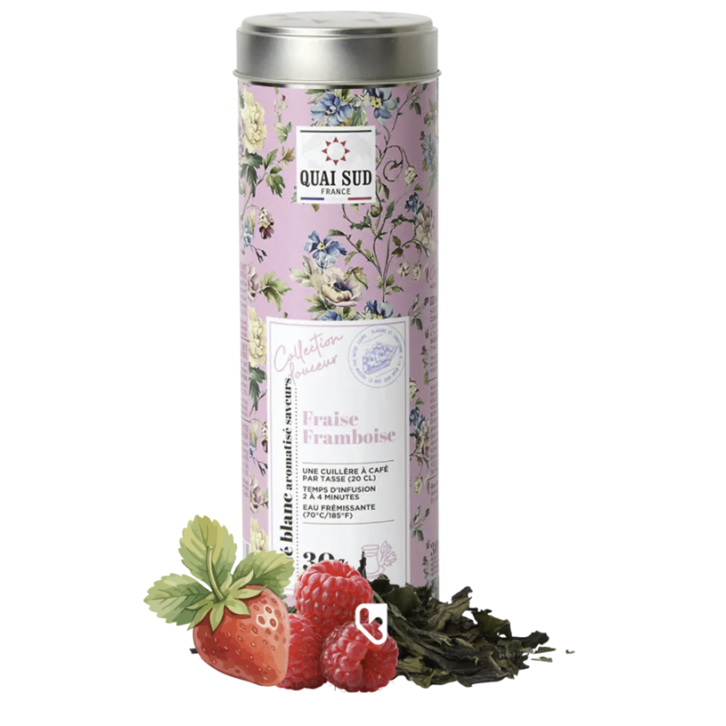 THÉ BLANC FRAISE FRAMBOISE - BOÎTE RONDE 30G - QUAI SUD